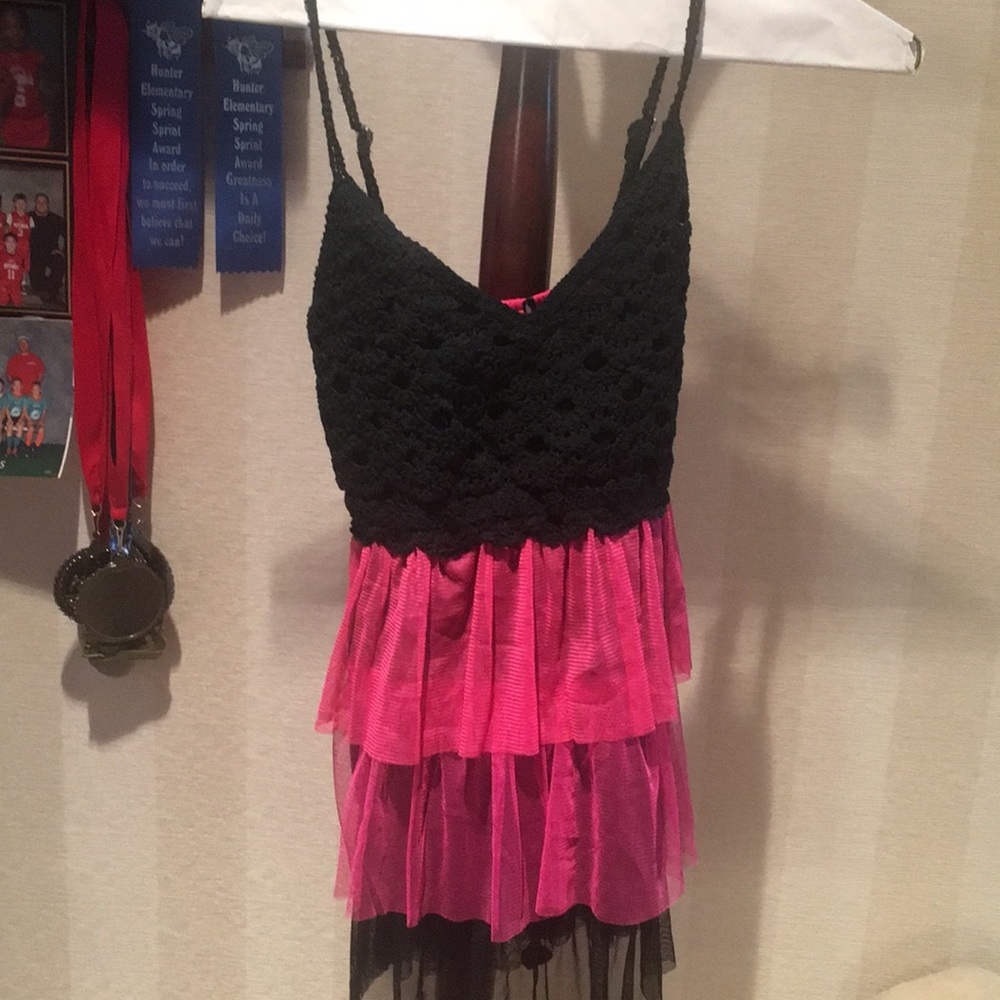 Helium Pink & Black Knit/Lace Top